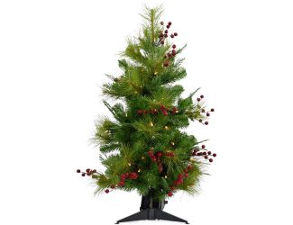 4-Ft. Red Berry Mixed Pine Artificial Tree with LED String Lights