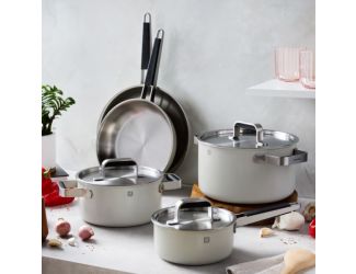 Pure 8pc Stainless Steel Cookware Set Ivory White
