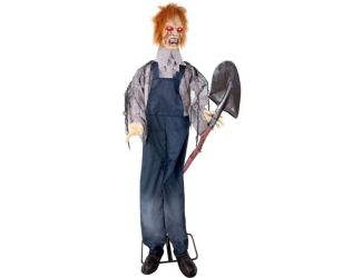 Lifesize Animatronic Evil Grave Digger with Shovel with Lights and Sound, Indoor/Covered Outdoor Hal