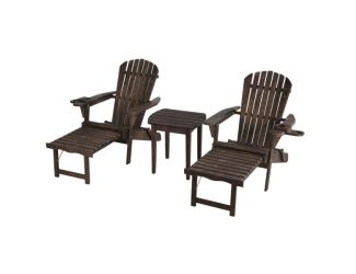 Oceanic Adirondack Chaise Lounge w/Ottoman & Beverage Holder, Set of 2 & End Table - Dark Brown