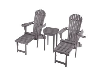 Oceanic Adirondack Chaise Lounge w/Ottoman & Beverage Holder, Set of 2 & End Table - Dark Gray