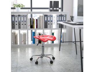 Vibrant Red Tractor Seat and Chrome Stool - Drafting & Office Stools