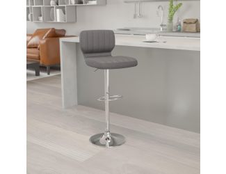 Gray Vinyl Adjustable Height Barstool w/ Vertical Stitch Back & Chrome Base