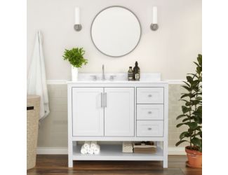 42 Inch Bathroom Vanity with Sink, Open Storage, and Storage Drawers in White