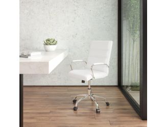 Mid-Back White LeatherSoft Executive Swivel Office Chair with Chrome Frame/Arms