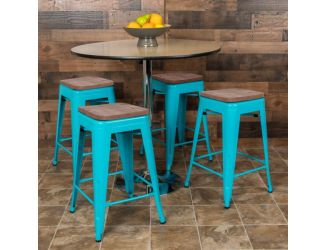 4 Pack 24" High Metal Indoor Counter Bar Stool - Stackable Stool, Teal