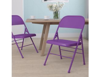 Impulsive Purple Triple Braced & Double Hinged Metal Folding Chair - Vivid Color