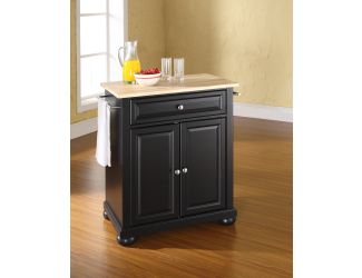 Alexandria Natural Top Portable Kitchen Island Black Finish