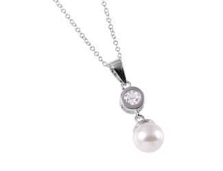 PARIKHS CZ and Synthetic Pearl Drop Necklace in 925 Sterling Silver