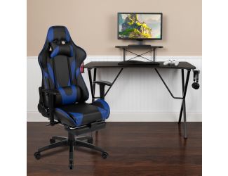 Gaming Bundle-Cup/Headphone Desk & Blue Reclining Footrest Chair