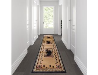 Rustic Lodge Style Wandering Bear and Cub Area Rug in Brown - 2' x 10'