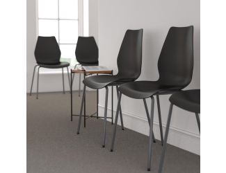 770 lb. Capacity Black Stack Chair with Lumbar Support and Silver Frame
