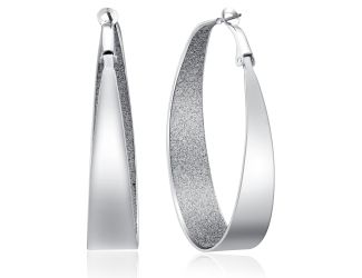 Glitter Oval Hoop Earring- Silver Tone