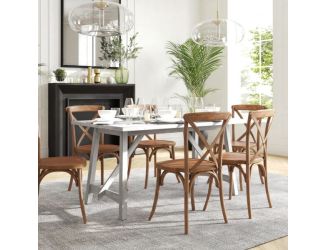 Solid Wood 60" Commercial Grade Trestle Base Dining Table-Light Cappuccino