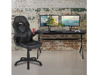 Black/Black Gaming Desk Bundle - Cup & Headphone Holders/Mouse Pad Top