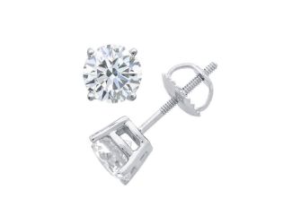 PARIKHS Round  Diamond Screw Back Stud 14K White Gold 0.09ct IJK Color,I1 Clarity