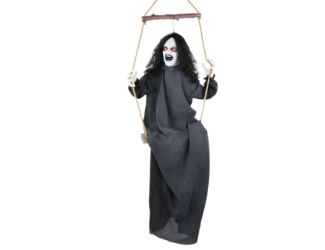 Animatronic Demon Woman on Swing with Lights and Sound, Indoor/Covered Outdoor Halloween Decoration