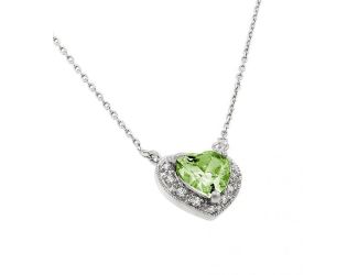 PARIKHS Rhodium Plated CZ Heart August Birthstone Necklace in 925 Sterling Silver