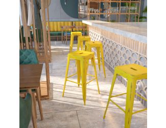 30" High Backless Distressed Yellow Metal Indoor-Outdoor Barstool - Patio Chair