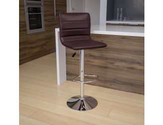 Brown Vinyl Adjustable Height Barstool w/ Horizontal Stitch Back & Chrome Base