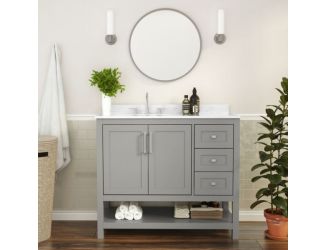42 Inch Bathroom Vanity with Sink, Open Storage, and Storage Drawers in Gray
