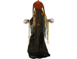 Life-Size Poseable Pumpkin Man with Lights and Sound, Indoor/Covered Outdoor Halloween Decoration