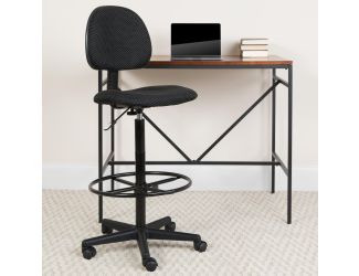 Black Patterned Fabric Drafting Chair with Adjustable Height and Foot Ring