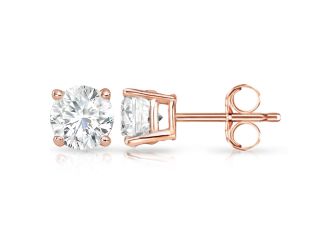 PARIKHS Round Diamond Stud Rose Gold Plated over 925 Sterling Silver 0.06 ct, IJK Color I3 Clarity