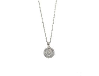 Sun Burst design CZ Silver Necklace