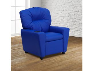 Contemporary Blue Vinyl Kids Recliner with Cup Holder - Hardwood Frame