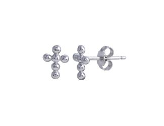 PARIKHS Rhodium Plated Bead Cross Stud Earring in 925 Sterling Silver