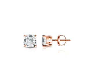 Bright White Pinnacle Asscher Lab Grown Diamond Screwback Stud in 14K Rose Gold 0.60ct, GH, VVS
