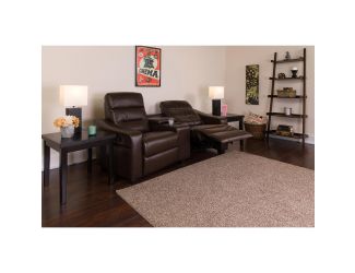 2-Seat Reclining Brown LeatherSoft Tufted Bustle Back Seating Unit w/Cup Holders