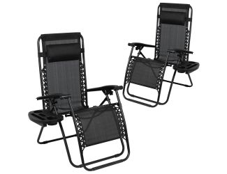 2pc Zero Gravity Reclining Lounge Chair Set: Black