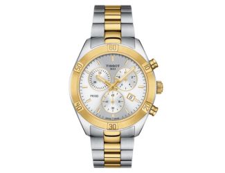 Ladies PR 100 Sport Chic Chronograph 2-Tone Stainless Steel Watch Silver Dial