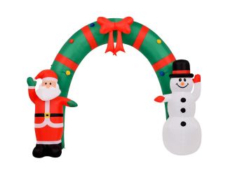 8-Ft. Tall Walkway Arch w/ Santa Claus and Snowman, Outdoor Blow-Up Christmas Inflatable w/ Lights a