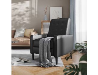 Pushback Recliner with Button Tufted Back in Black LeatherSoft Upholstery