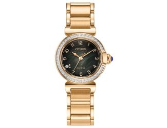 Ladies' Mae Eco-Drive Gold-Tone Stainless Steel Watch Green Dial