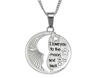 Joyful Sentiments Love You To The Moon Etched Pendant Necklace