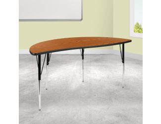 60" Half Circle Wave Collaborative Oak Adjustable Height Activity Table