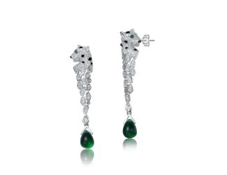 Emerald CZ Fauna Drop Earrings Size 1.69