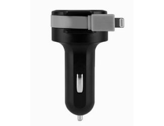 4.8A Car Charger with Built-in Lightning Rolling Ribbon Cable and USB Charging Port