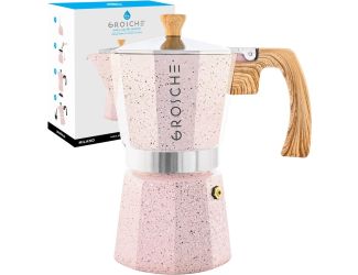 Stovetop Espresso Coffee Maker: Milano Stone - Blush Pink, 9 cup