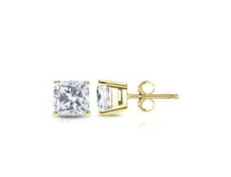 Bright White Pinnacle Cushion Lab Grown Diamond Stud in 14K Yellow Gold 1.00ct,Color-GH,Clarity-VVS
