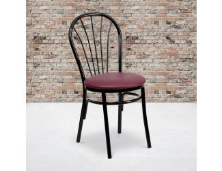 Fan Back Metal Chair with Burgundy Vinyl Seat - Hospitality Seating