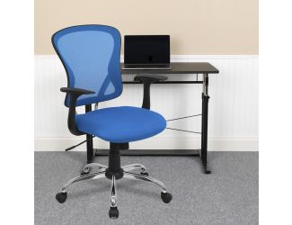 Mid-Back Blue Mesh Swivel Task Office Chair with Chrome Base and Arms