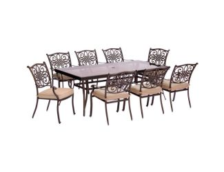 Traditions 9-Piece Dining Set in Tan with Extra-Long Glass-Top Dining Table