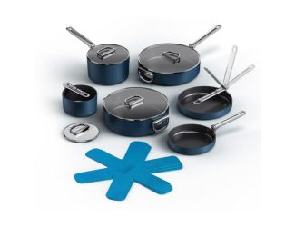 Space 10pc Ceramic Nonstick Space Saving Cookware Set Midnight Blue