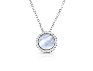 PARIKHS Rhodium Plated Round Opal Pendant Necklace with CZ in 925 Sterling Silver
