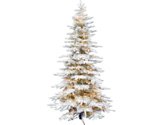 6.5-Ft. Flocked Mountain Pine Christmas Tree with Warm White LED String Lighting
